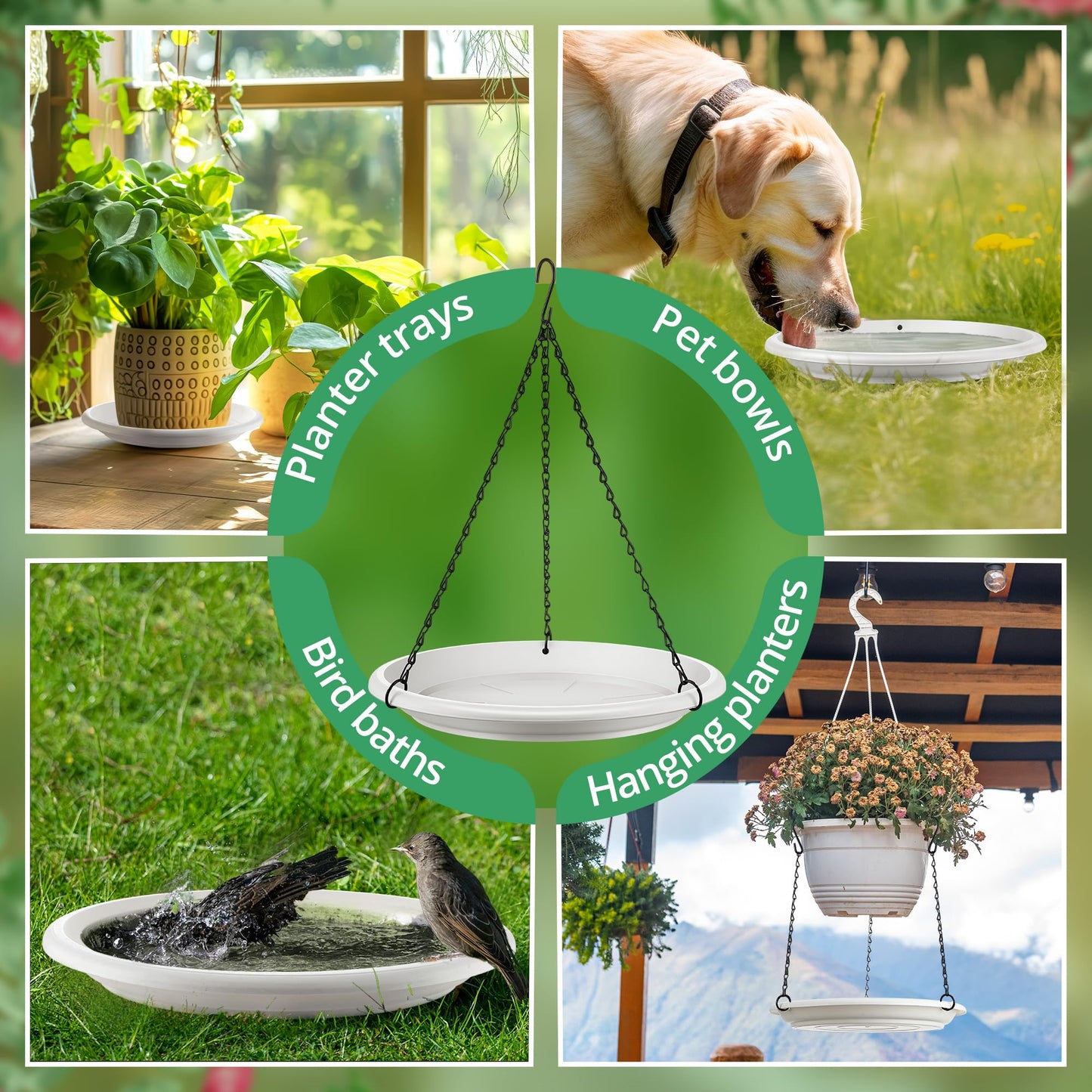 Hanging Planter for Indoor Outdoor Plants, 12" Plant Saucer with Basket Chains, Adjustable Plants Hanger Shelf Decorative Hanging Plant Flower Pot for Window Wall Ceiling Home Decor (5 Pcs,White)
