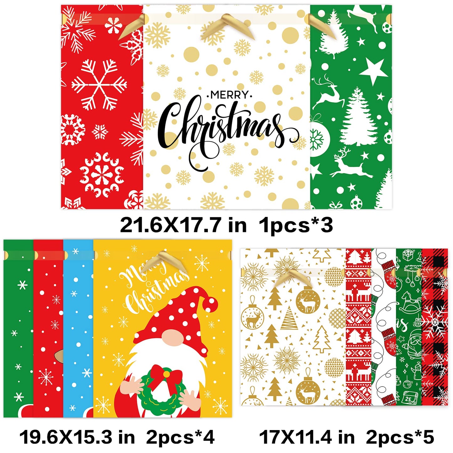Joy Bang 21PCS Christmas Gift Bags Assorted Sizes, Large Drawstring Gift Bags for Presents, Xmas Santa Snowmen Reindeer Christmas Wrapping Bag, Treat Goody Candy Gift Bag, Party Supplies Favors
