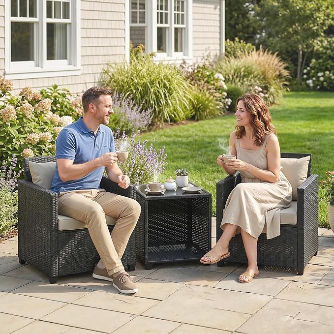 Outsunny 3 Piece Patio Furniture Set, Wicker Outdoor Bistro Set