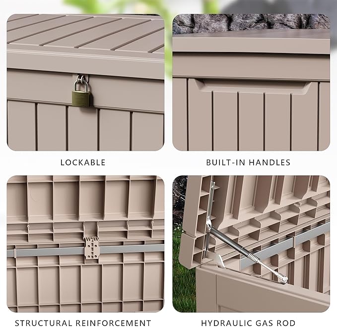 DRATO 280 Gallon Deck Box, Waterproof Resin Large Outdoor Storgae Box for Patio Furniture, Patio Cushions, Gardening Tools, Pool Supplies, Lockable(Gray,280 Gallon)