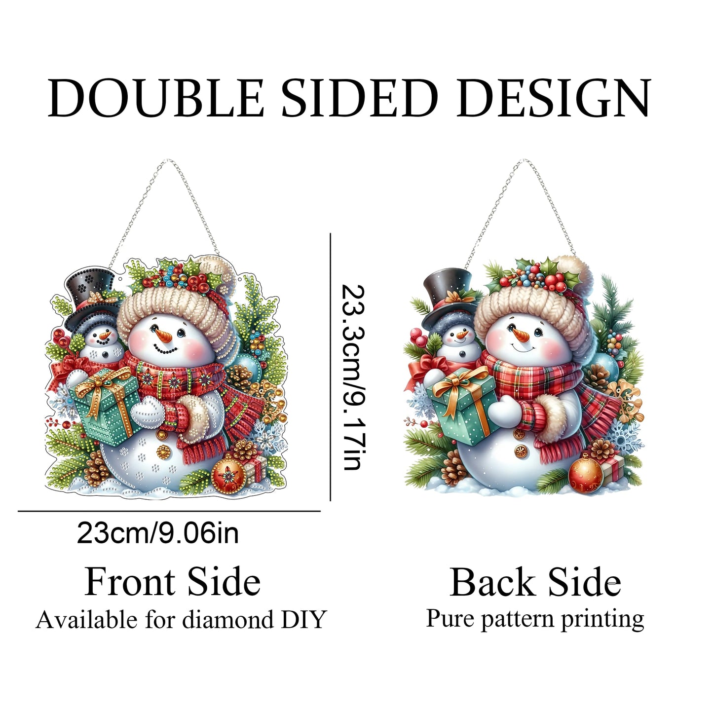 JJFox Diamond Art Hanging Kit for Adult,Special Shaped Rhinestone,DIY Acrylic 5D Diamond Art Painting Window Pendants Home Garden Wall Hanging Kits Hanging Ornament,Double Sided. (Christmas Snowman)