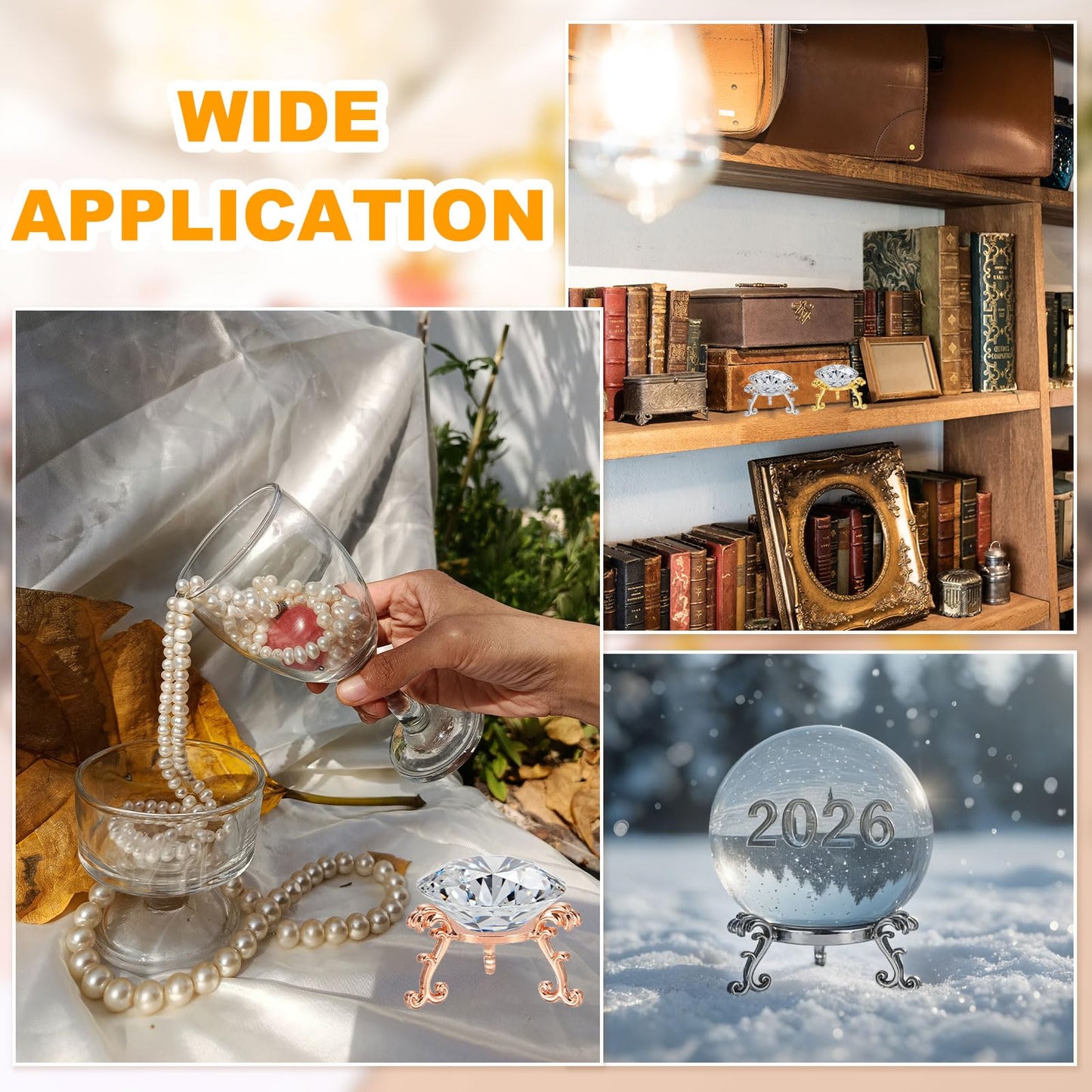 PATIKIL 3 Pcs Crystal Ball Display Bases, 1.97'' Crystal Diamond Paperweight Art Engraving Sphere Stand for Glass Ball Home Office Desk Shelf, Rose Gold