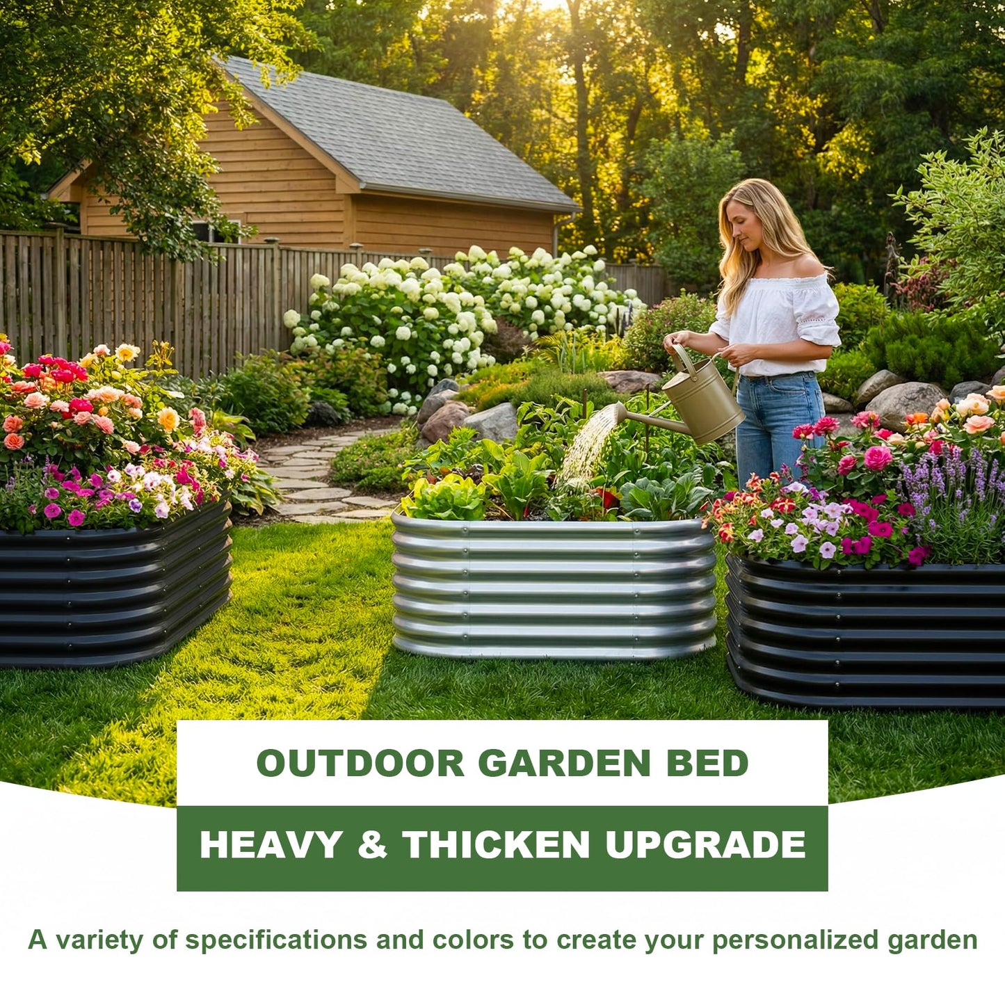 AHEONLAR 2 Pack 4×2×2ft Galvanized Raised Garden Bed Outdoor,Oval Sturdy and Durable Planter Boxes for Vegetables, Fruits, Flowers and Plants, Easy Assembly, Silver
