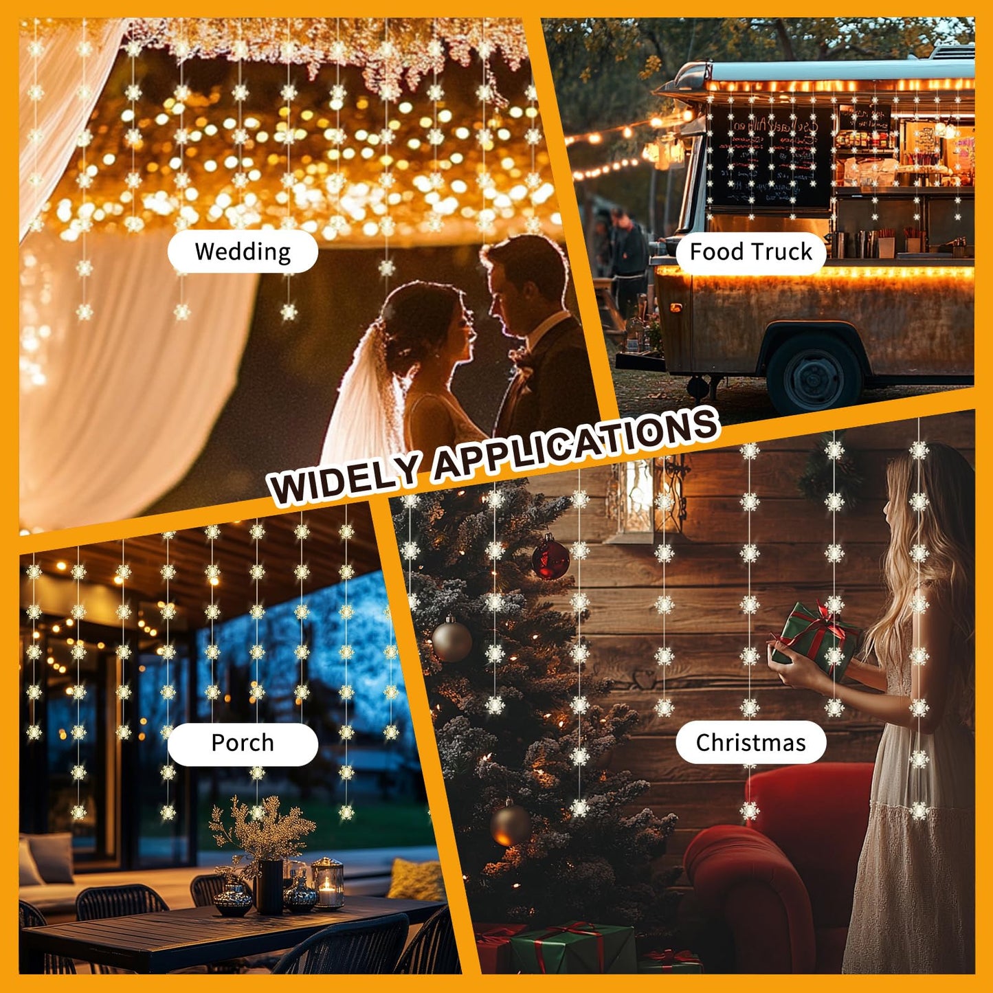 Patioman Snowflake Curtain Lights, Warm White Window Lights 70 Snowflakes Hanging Light with Remote Fairy Led Twinkle String Lights Home Bedroom Wall Décor for Christmas, Wedding, Party, Birthday