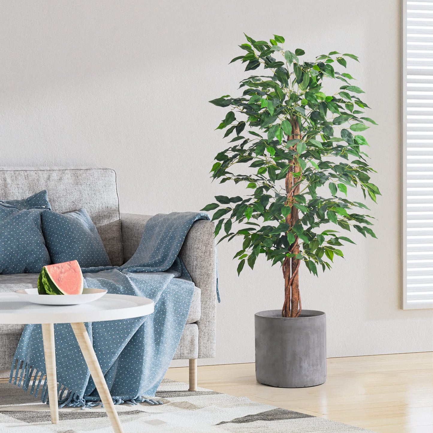 HAIHONG Artificial Ficus Tree 4FT Faux Silk Plants with Sturdy Plastic Nursery Pot,Fake Ficus Trees for Home Office Farmhouse Indoor Outdoor Decor Perfect Housewarming Gift (4FT-1Pack)