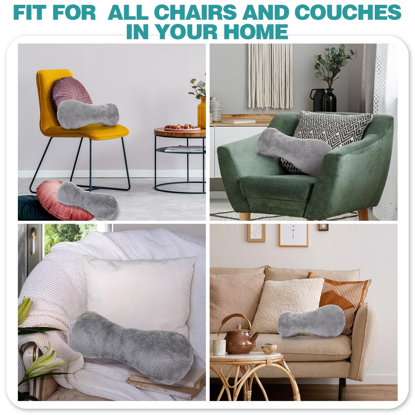 1 Pc Neck Pillow for Recliner Headrest Pillow Bone Shaped Chair Plush with Adjustable Strap Neck Support and Pain Relief Curve Head Cushion for Car Travel Airplane (Grey)