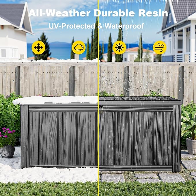 150 Gallon Outdoor Storage Box, Weather Resistant & Waterproof Resin Deck Box with UV Protection, Rattan Black Patio Storage Cabinet for Garden, Patio, Porch, Poolside(Black)