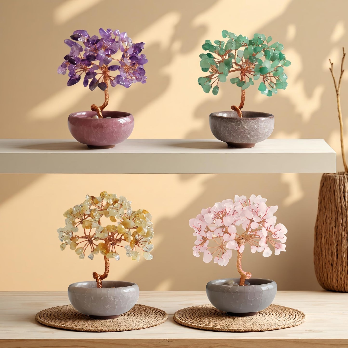 Amethyst Crystal Tree of Life Decor,6pc crysal Tree Purple Gem Tree for Crystal Healing Amethyst Crystal Trees Decor, Handcrafted Gem Tree of Life for Home Decor