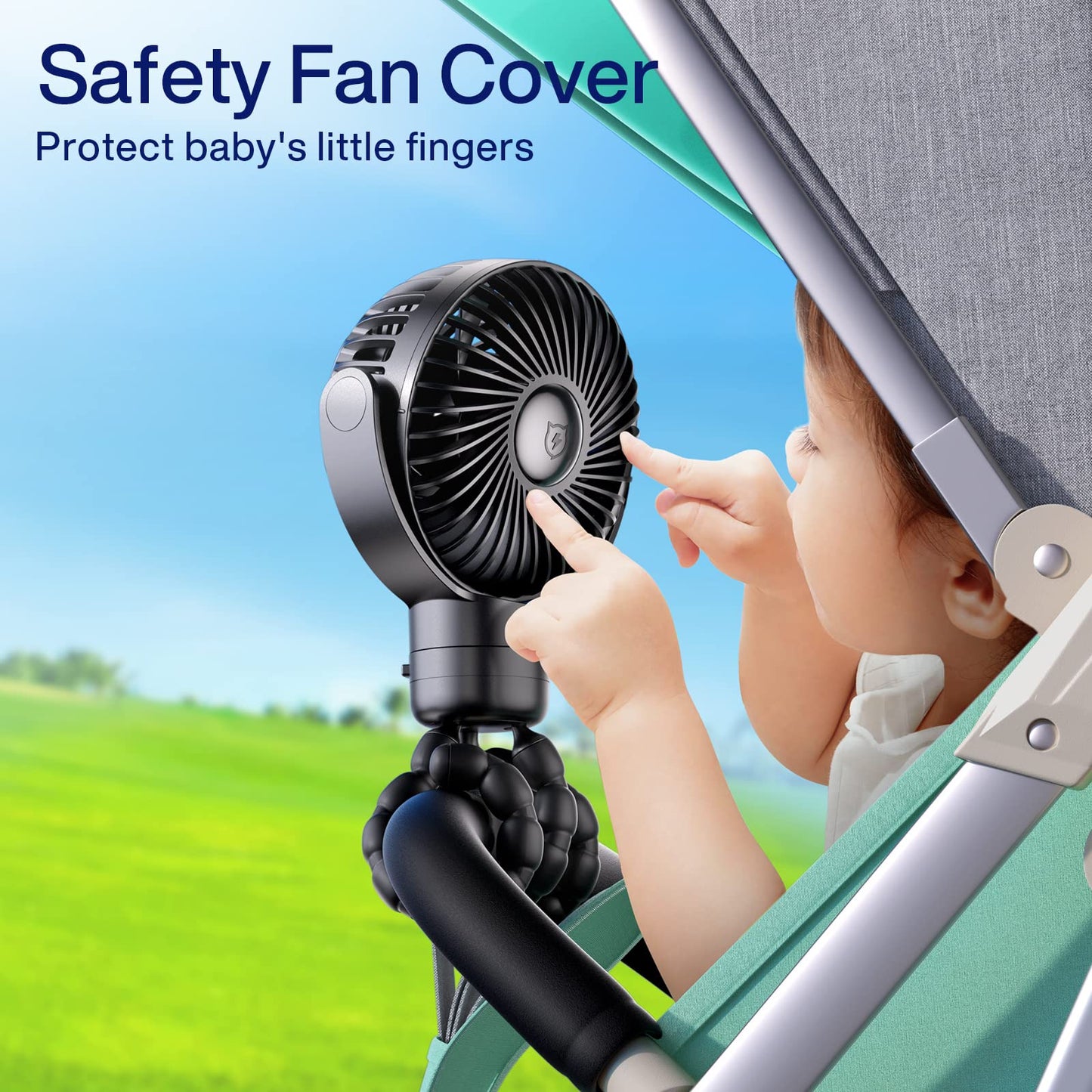 SMARTDEVIL Portable Stroller Fan, 4000mAh Small Battery Operated Baby Fan with Buckle, 4 Speeds Car Seat with Flexible Tripod, Dual 360° Rotatable, for Crib, Peloton Bike, Travel