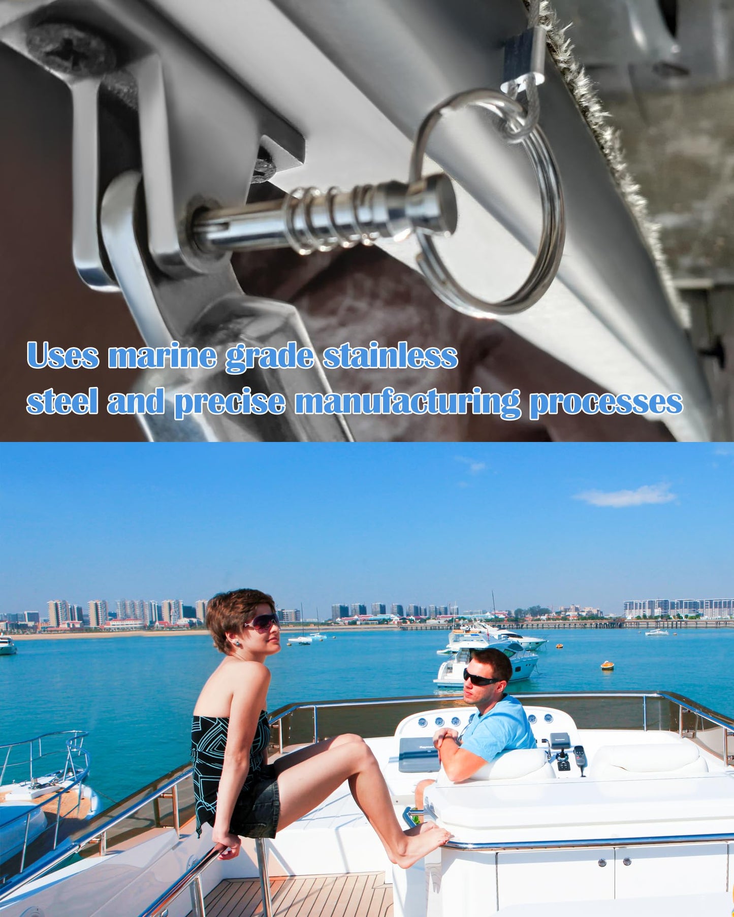 Nerites 1/4" Diameter Bimini Top Quick Release Pins 316 Stainless Steel Pin and Ring Easy to Fix and Remove Bimini Pins, Marine Hardware for Boats, Yachts, Speedboats, Motorboats, Ships (4 Pack)