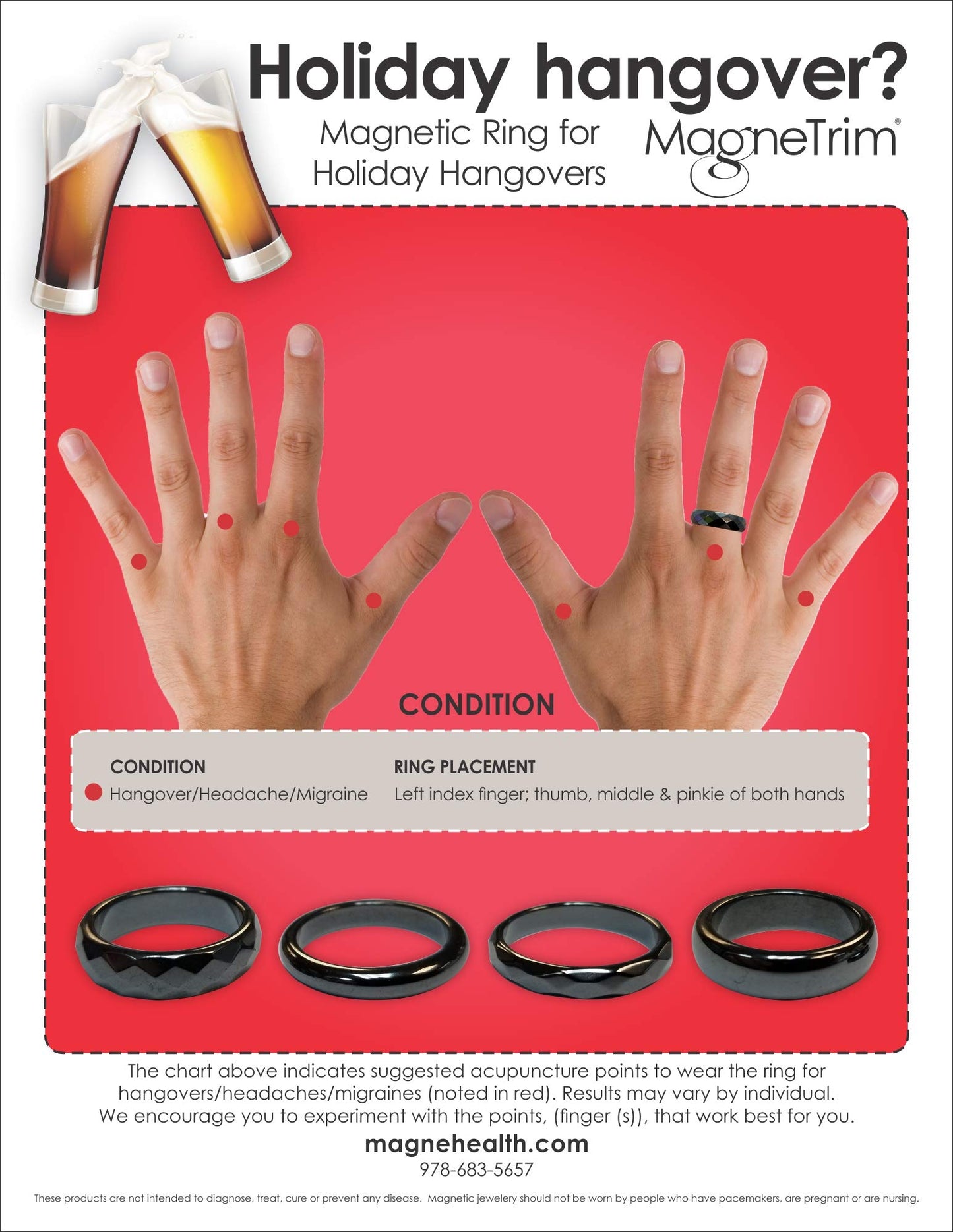 MAGNEHEALTH Hematite Rings - Beveled Magnetic Band Ring for Men and Women, Unisex Black Hematite Magnetic Ring, Absorbs Negative Energy Anxiety Balance and Root Chakra Jewelry, Size 10