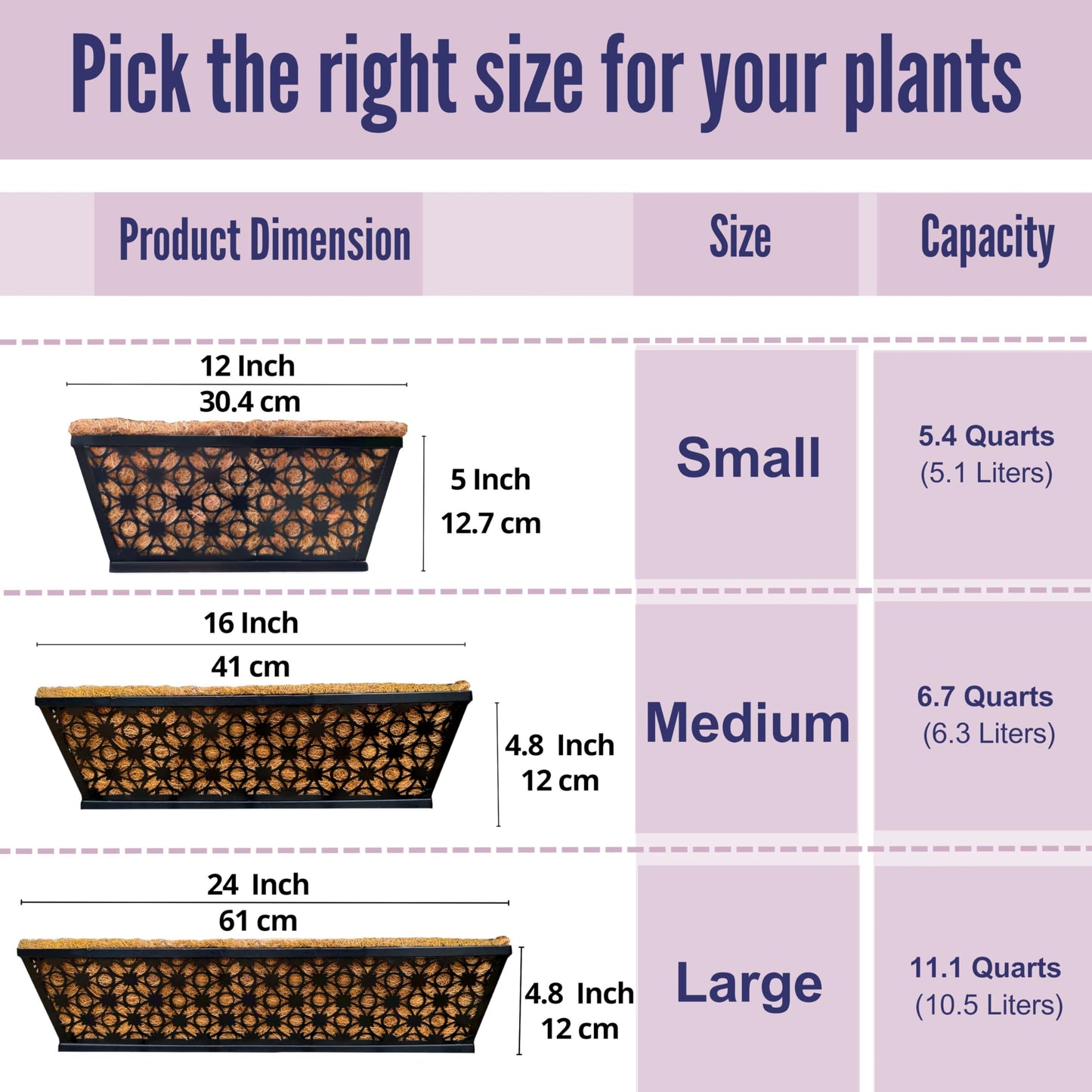 LaLaGreen Window Box Planter for Outdoor Plants (4 Pack, 16 Inch) Black Metal Rectangular Flower Pot Wall Planters with Coco Liner, Modern Horse Trough Railing Garden Balcony, Patio, Fence, and Deck