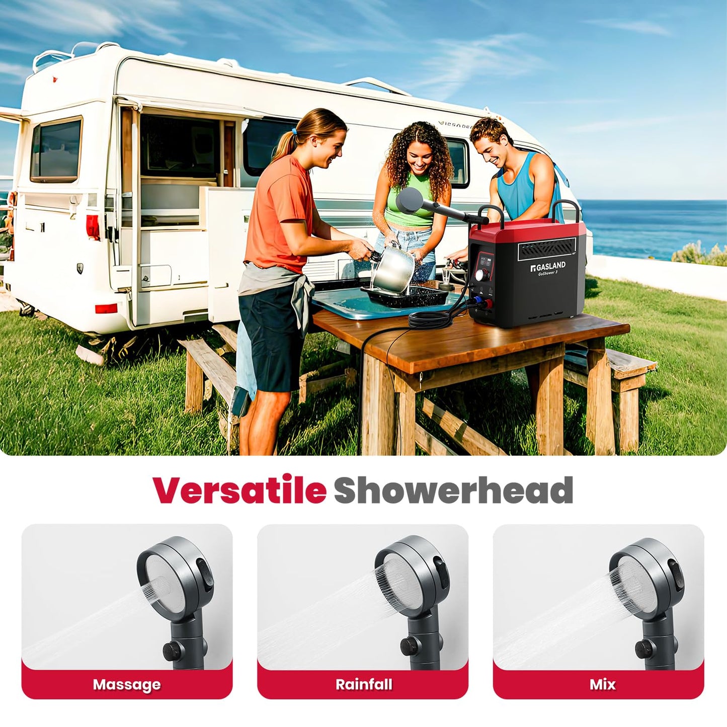 GASLAND Goshower 3 Portable Hot Water Heater & Shower Pump | CSA Certified |1.5Hr Fast Charging | 1lb Propane Camping Shower for Cabin, RV & Off-Grid Use – G3 Max