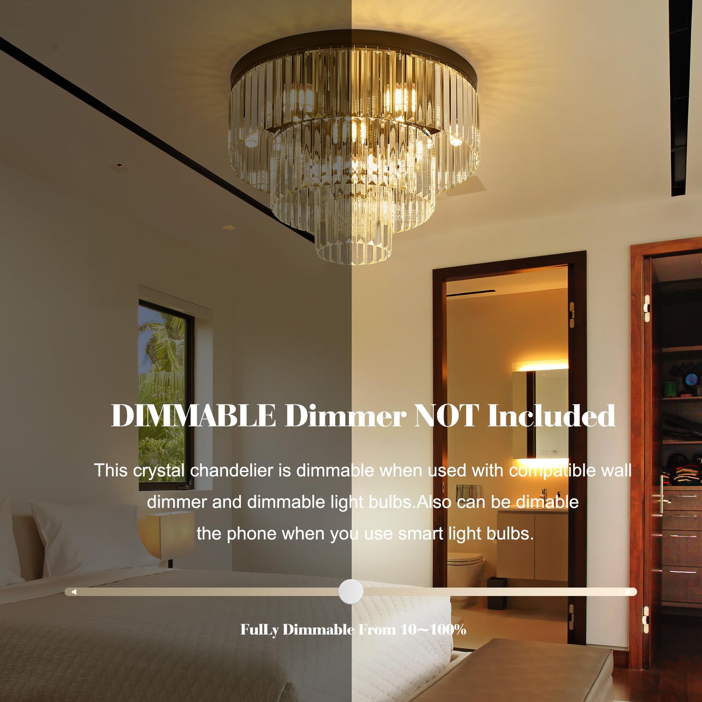 Faibra 21.65" Black Crystal Ceiling Light 10-Light Modern Crystal Ceiling Light Fixture 3-Tier Luxury K9 Crystal Ceiling Light,for Dining Room Kitchen Island Living Room Bedroom