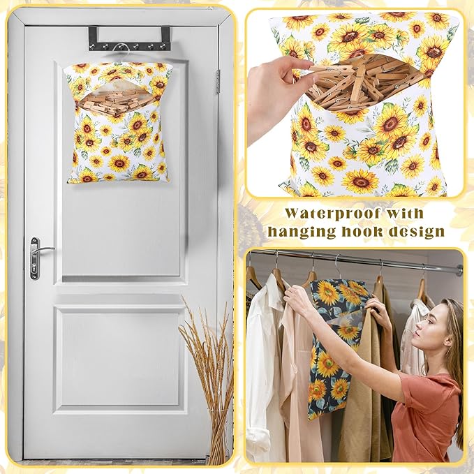 2 Pcs Clothespin Bag with Hanging Hook Waterproof Laundry 13" x 12" Clothes Pin