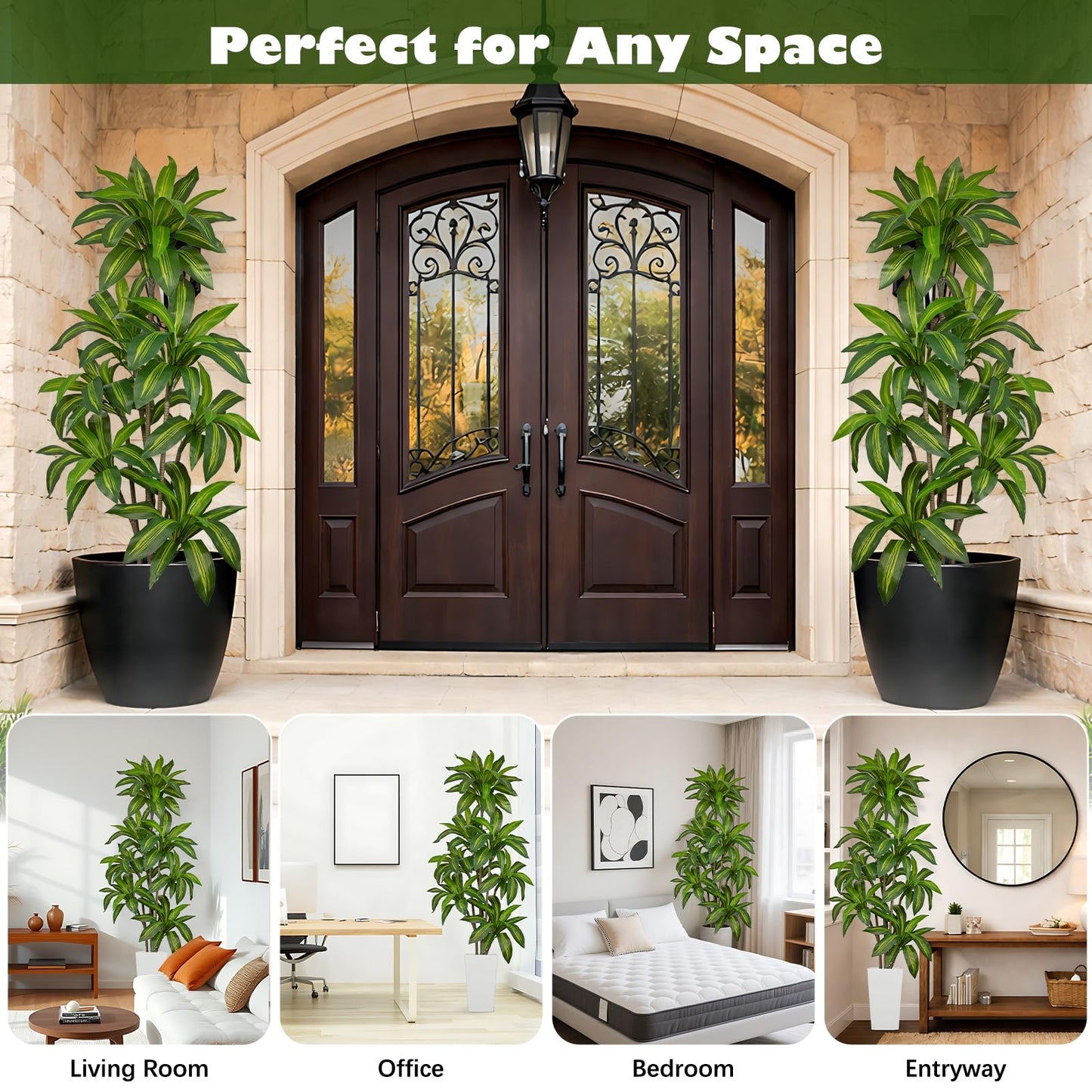 Arborus 6FT Tall Artificial Dracaena Tree, Lifelike Faux Indoor Fake Floor Plant with White Pot, Faux Tree for Home Office Living Room Entryway Décor