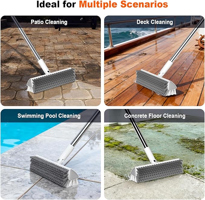 Grout Brush with Long Handle, Heavy-Duty Tile and Shower Floor Scrub Brush Stiff