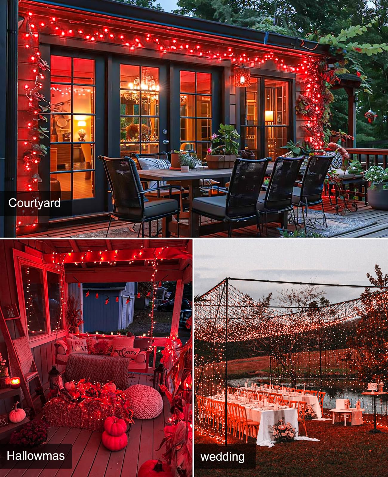 XmasBokeh Red Christmas String Lights, 40FT 120 LED Christmas Lights Outdoor Indoor Waterproof with 8 Modes, Plug in Connectable String Lights for Outside Home Garden Patio Party Holiday Decor