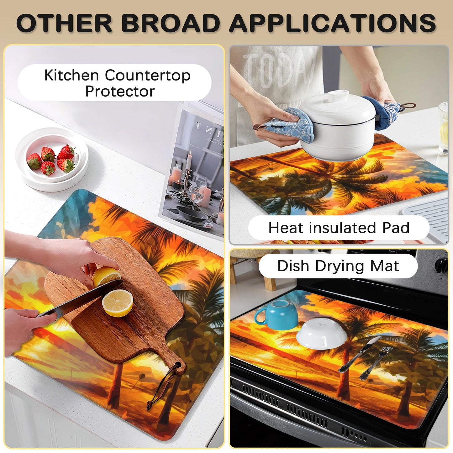 Stove Top Cover for Electric Stove,Christmas Kitchen Decor Beach Palm Sunset Extra Thick Natural Rubber Glass Top Protector, Prevents Scratching, Expands Usable Space 28.5'' x 20.5''
