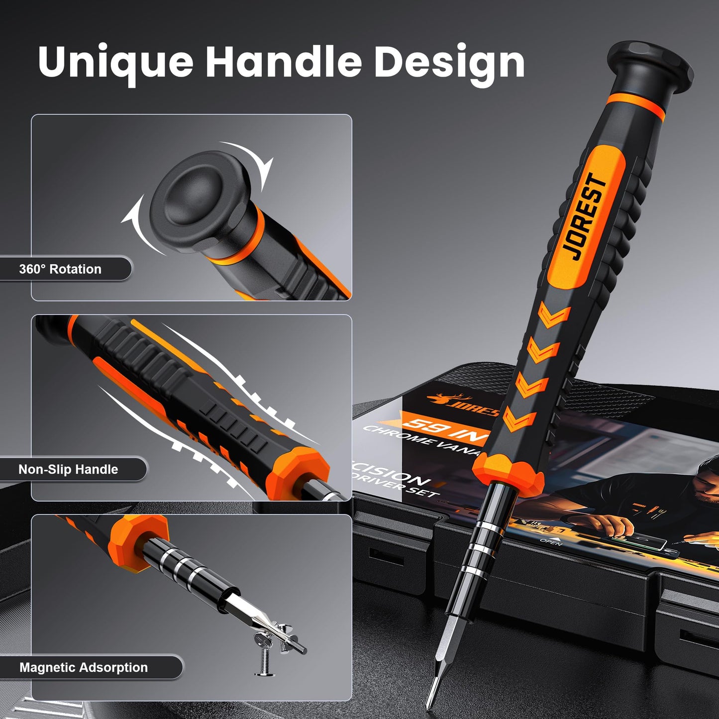 JOREST 59Pcs Small Precision Screwdriver Set with Torx T5, T6, T8, Mini Repair Tool Kit for MacBook, Computer, Laptop, iPhone, PS4 PS5, Xbox, Switch, Eyeglasses, Watch, PC, Ring Doorbell, Electronic