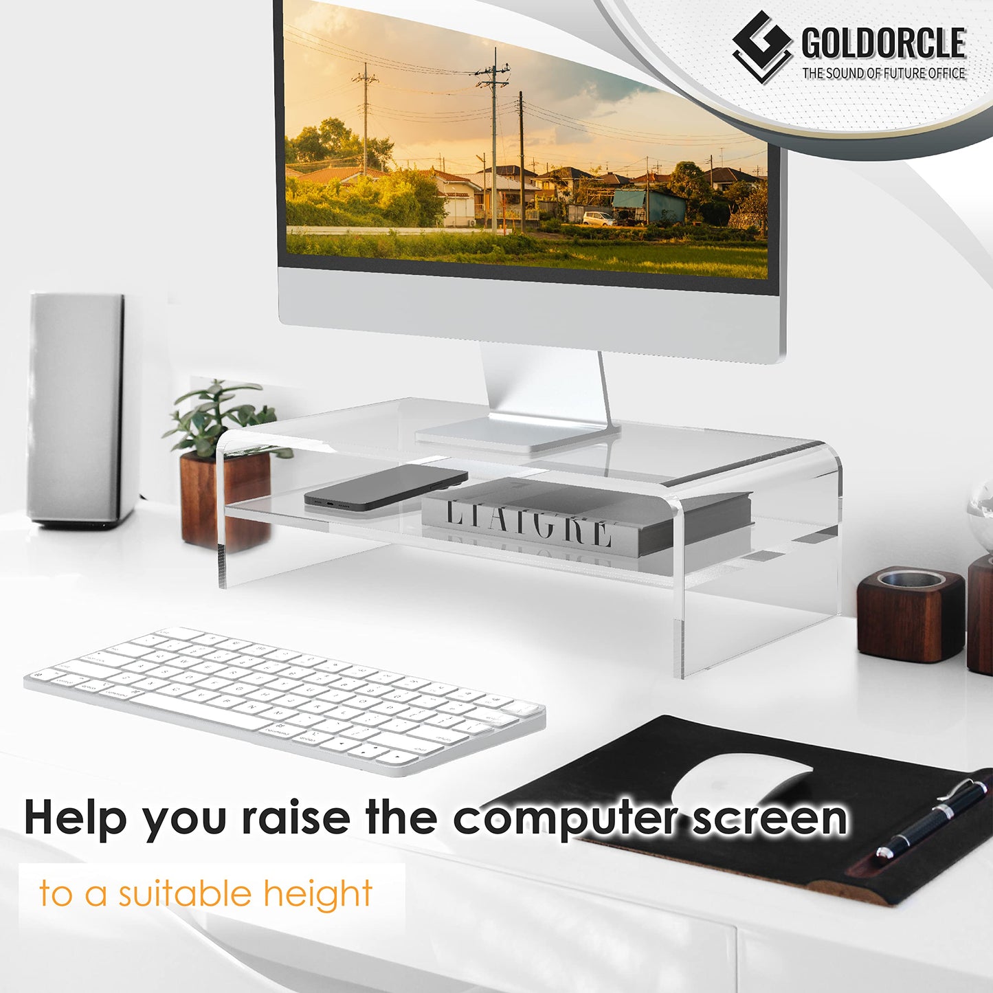 GoldOrcle Acrylic Monitor Stand Riser Clear Computer Monitor Stand (Big)