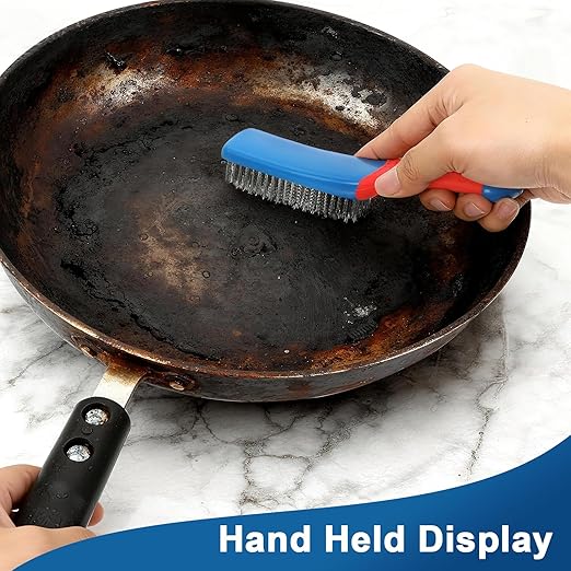 4-Pack Heavy Duty Wire Brush and Scraper Set, 3 Stainless Steel Scratch Brushes