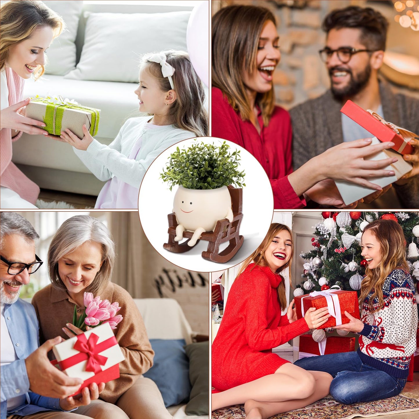 CONNOVA Smiley Face Flower Pot, Unique Smiley Face Rocking Sitting Rocking Chair Flower Pot,Resin Chair with Drainage Holes, Indoor and Outdoor Plant Pot, DIY Decoration Gift for Plant Lovers