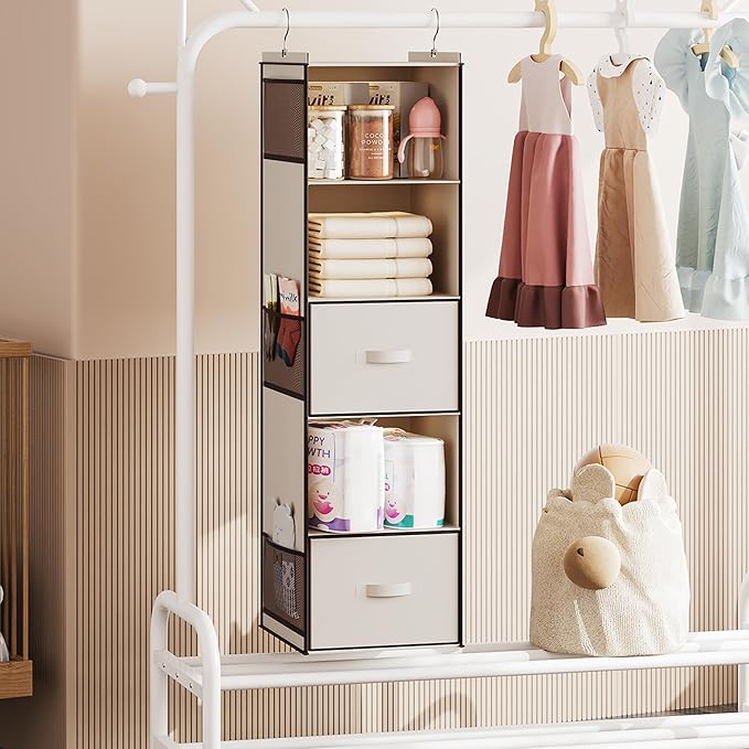 YOUDENOVA Hanging Closet Organizer, 5 Tier Hanging Closet Shelves