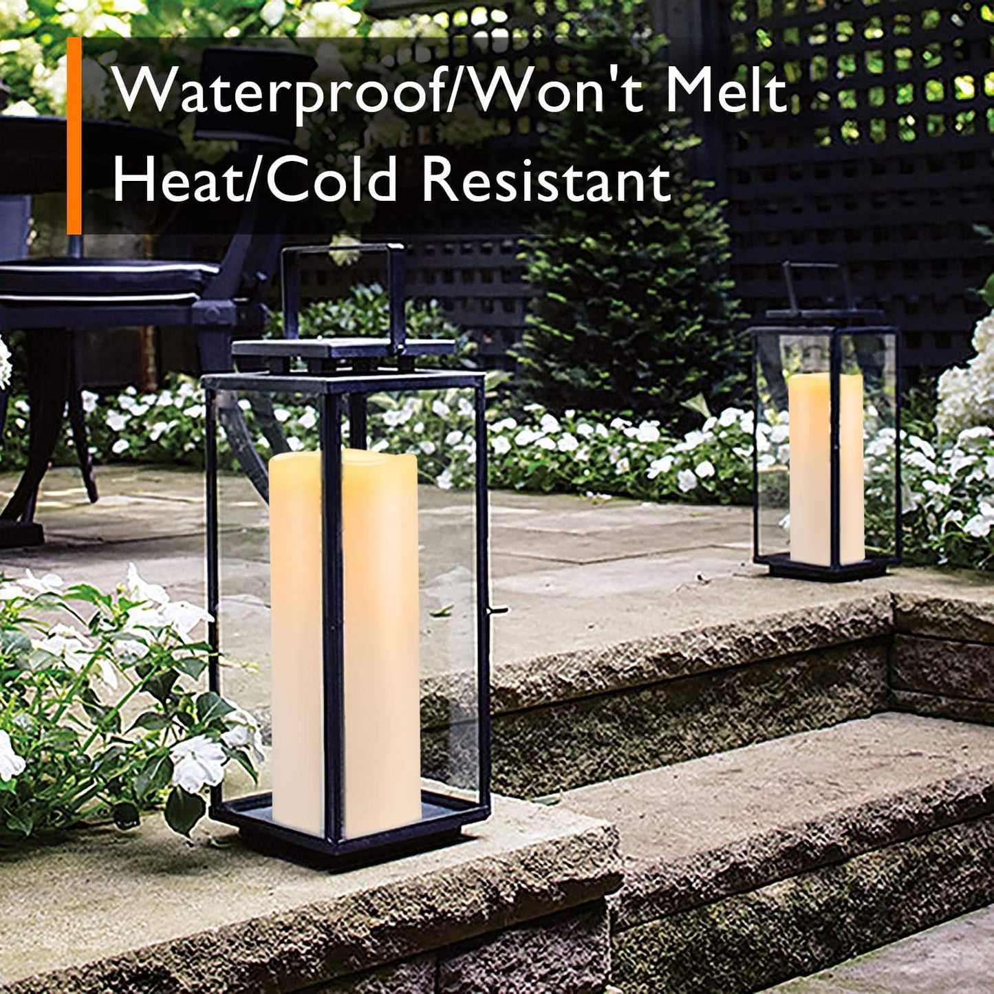Homemory 10” x 4" Waterproof Outdoor Flameless Candles - Battery Operated Flickering LED Pillar Candles for Indoor Outdoor Lanterns, Long Lasting, Large, Set of 2