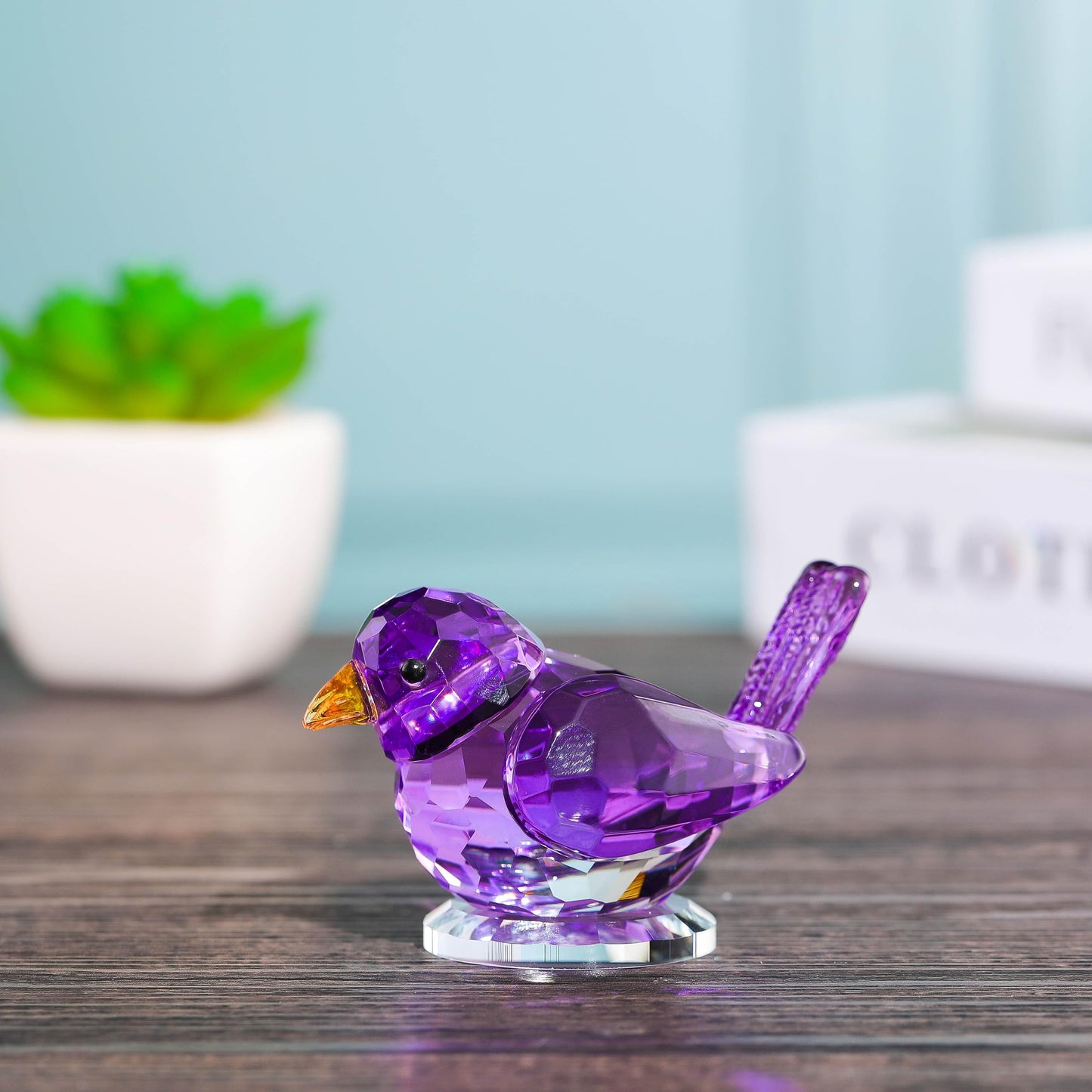 Qianwei Purple Crystal Bird Figurine Collectible - Handmade Glass Animals Figurines Crystal Office Desk Table Home Decor Paperweight