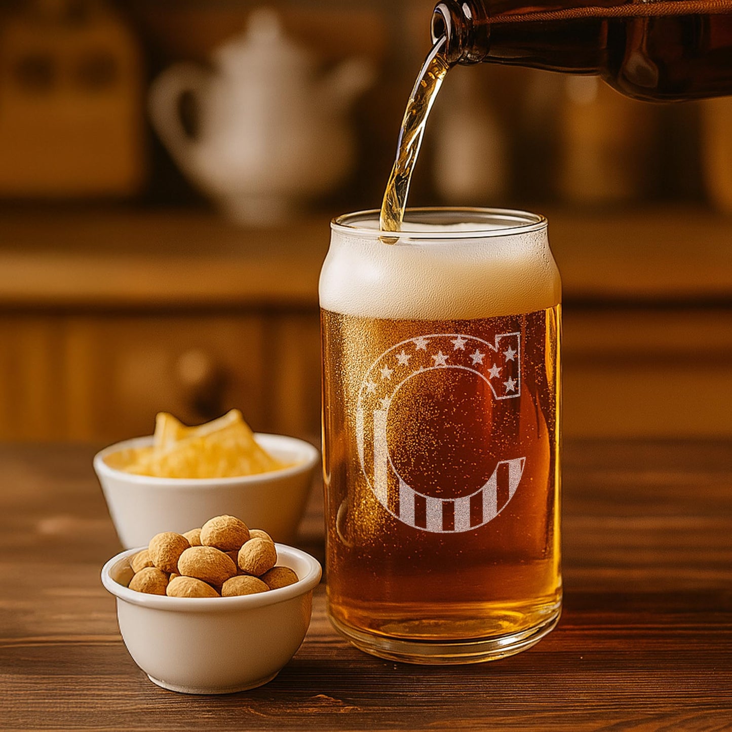 Monogram Beer Glasses for Men (A-Z) 16 oz - Beer Gifts for Men Brother Son Dad Neighbor - Unique Gifts for Him - Personalized Drinking Gift Beer Glass Mugs - Engraved Beer Can Glass (C)