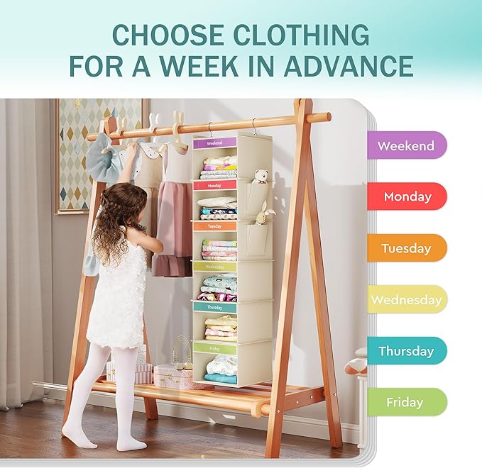 YOUDENOVA 6-Shelf Weekly Hanging Closet Organizer, Weekly Clothes Organizers