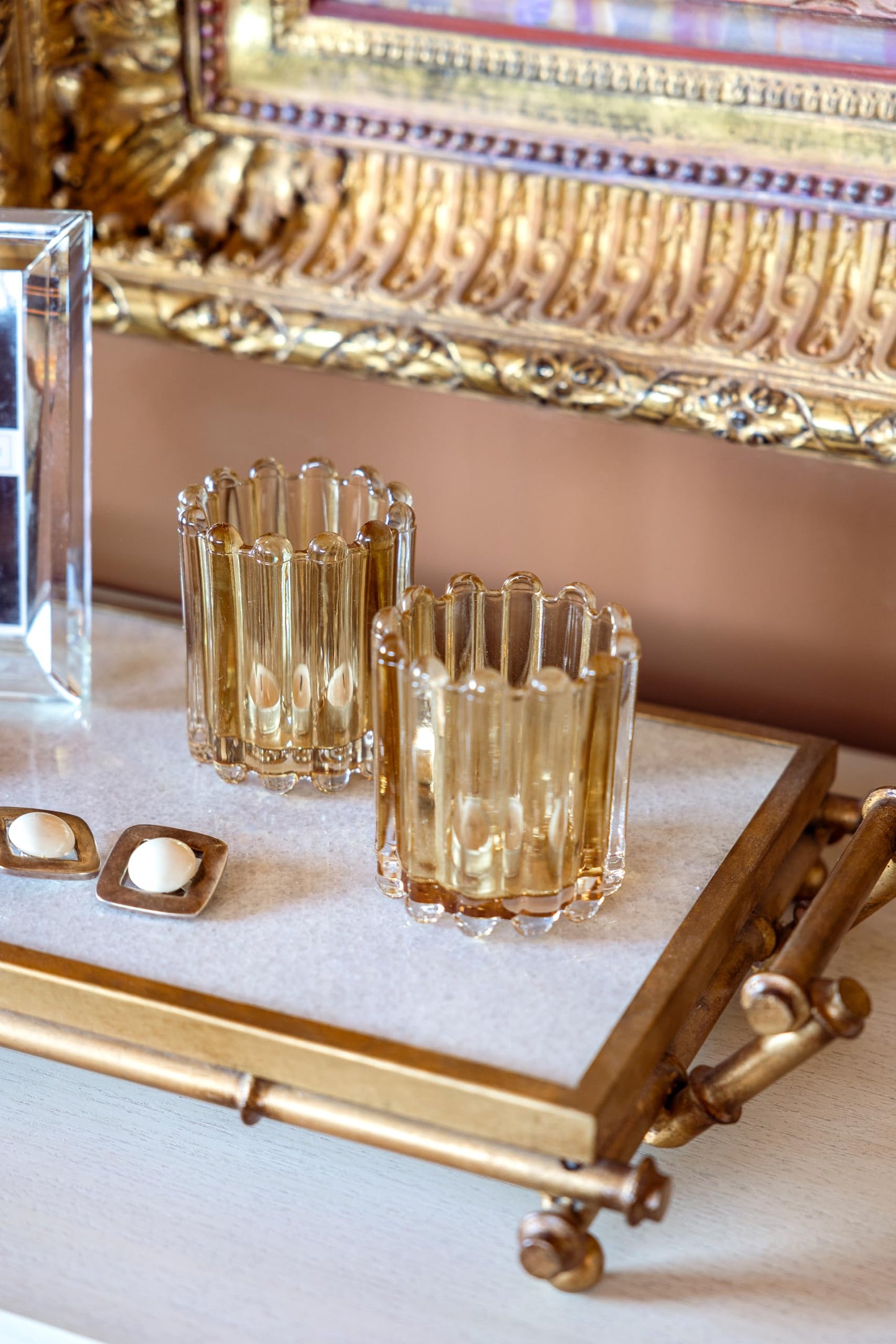 Smoke Remi Reeded Votive — by Alice Lane Home Collection — Sophisticated Smoke Color — Classic Votive, Adorned with Distinctive Bubble Design — for Kitchen, Living Room and Special Occasions