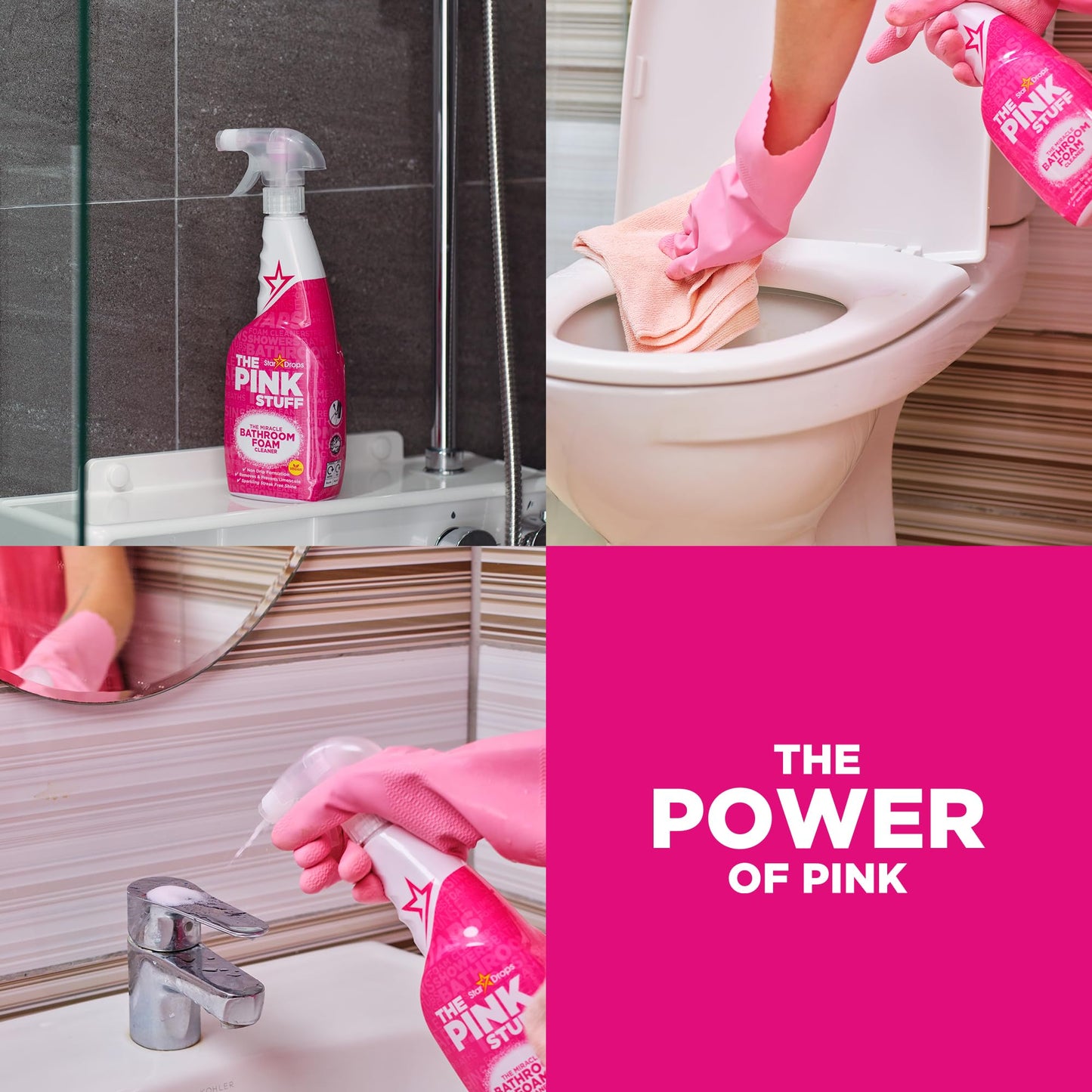 The Pink Stuff Miracle Bathroom Foam Cleaner (750ml) - Vegan Friendly - Spray & Wipe to Clean Dirt, Grime and Limescale in Your Bathroom