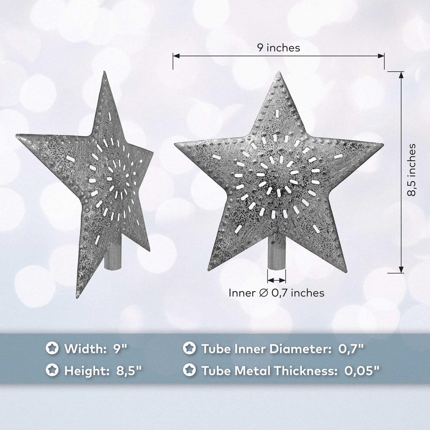 BCD Large Star Tree Topper 9.5" - Perfect for Country Christmas Tree