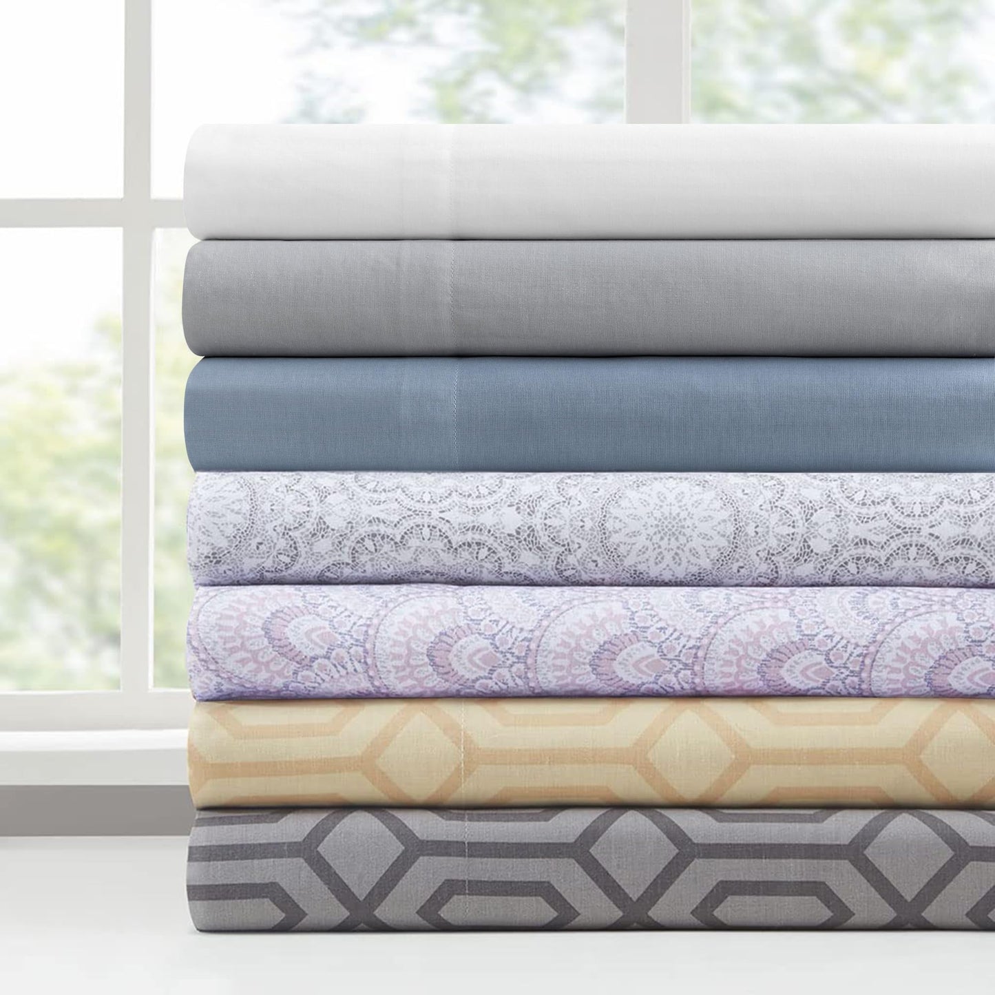 Comfort Spaces 100% Cotton Sheet Set Breathable, Lightweight, Soft with 14" Elastic Pocket Fits up to 16" Mattress, All Season Cozy Bedding, Matching Pillow Case, Cal King Tabitha Purple 4 Piece