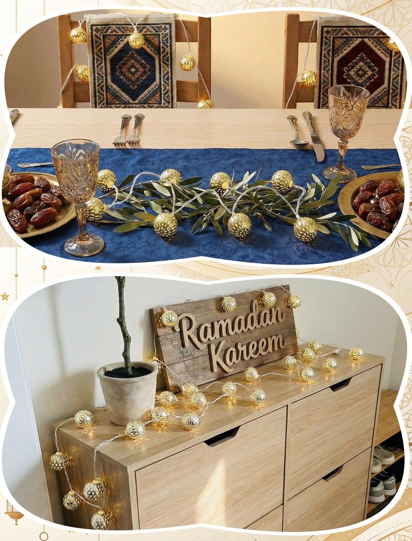 8.5Ft Moroccan String Lights Plug in, 10 LED Silver Metal Globe Fairy Lights, Warm White Hollow Lantern Decorative Lights for Ramadan Eid Mubarak Diwali Bohemian Home Bedroom Patio Party Wedding Decor