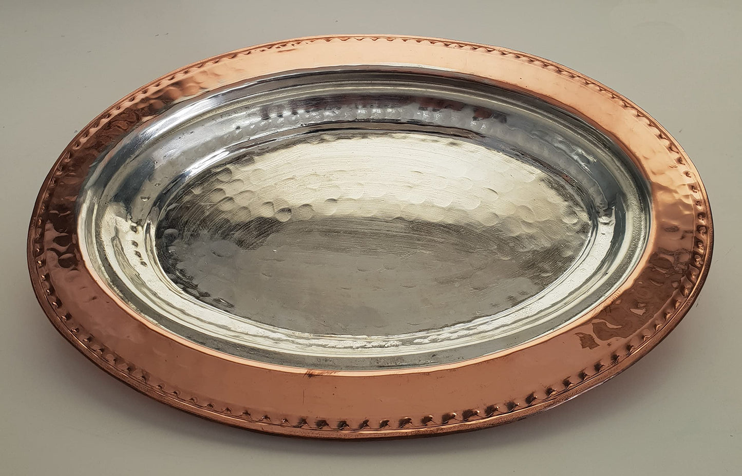 DLK - Handmade Pure Copper Serving Plate - Iskender Kebab Plate - Turkish Kebab presentation - Oval Copper Plate 12 inch (31cm)