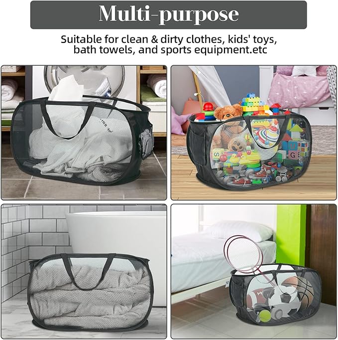 Durable Collapsible Laundry Baskets, Mesh Pop Up Laundry Hamper