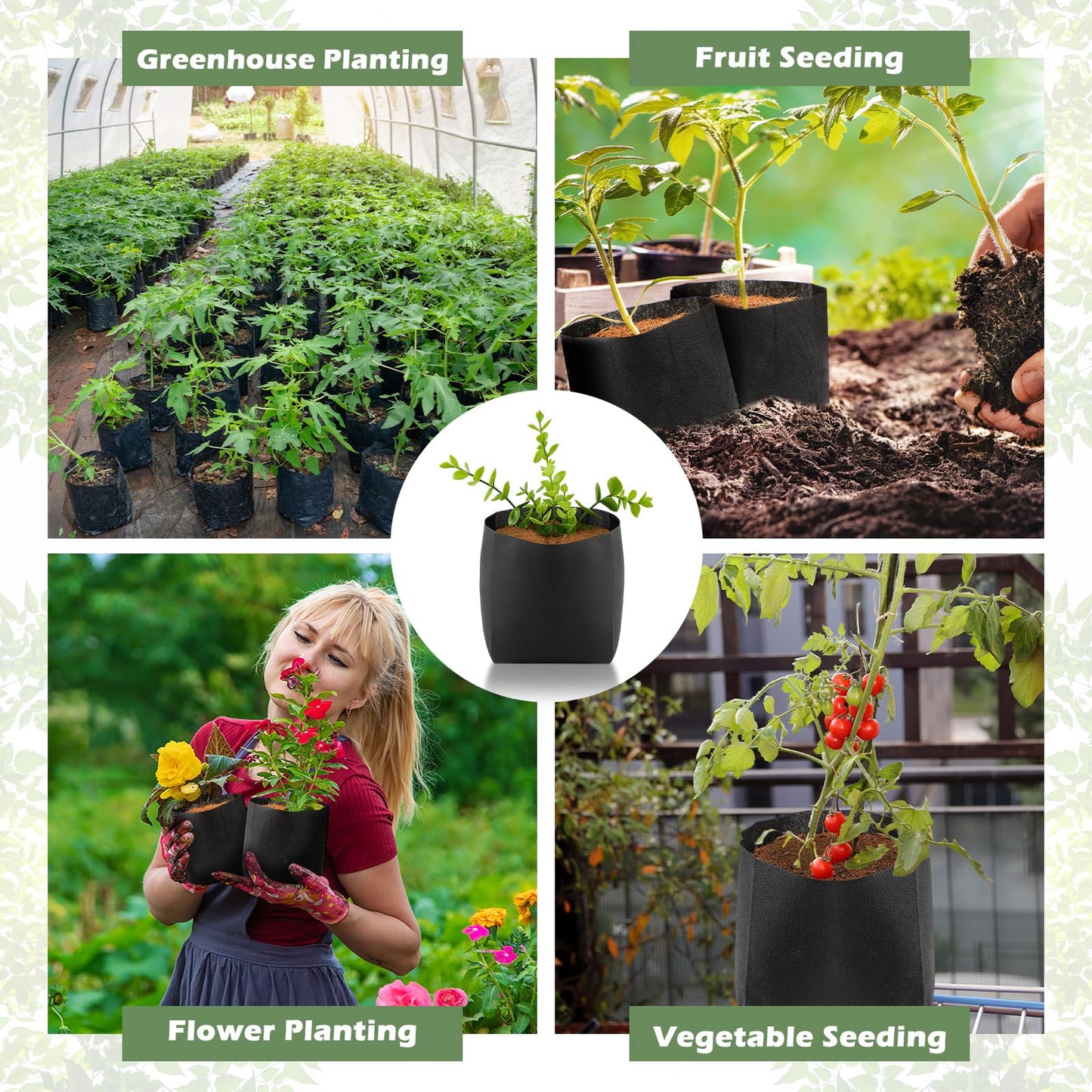 Amylove 100 Pcs Nursery Growing Bags, 8.2 x 4.9 Inches Non-Woven Fabric Growing Bags, Biodegradable Plant Pots Seedling Plant Start Pouches for Vegetables Flower Fruit Home Garden Greenhouse Supplies