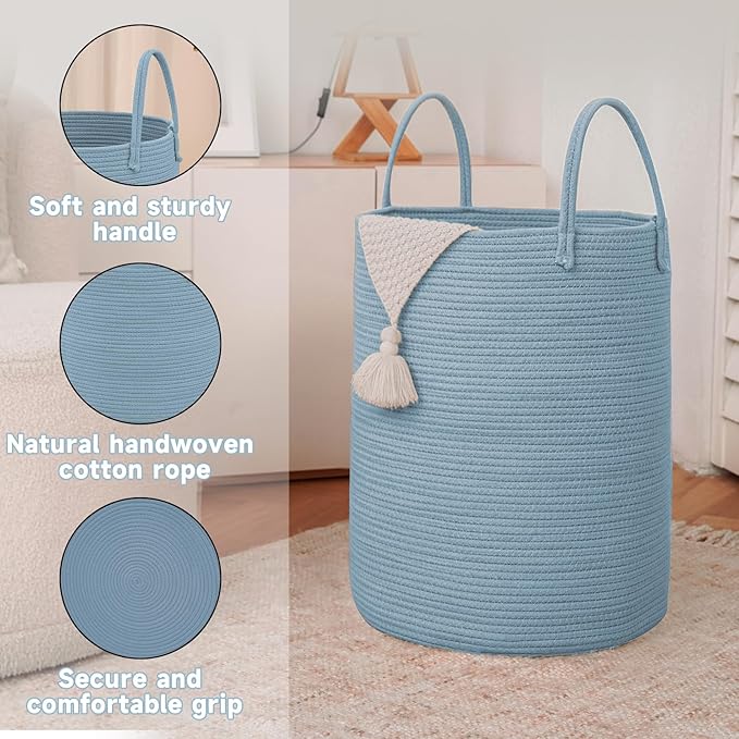 Large Woven Laundry Basket Hamper, 100L Cotton Rope Storage Bin