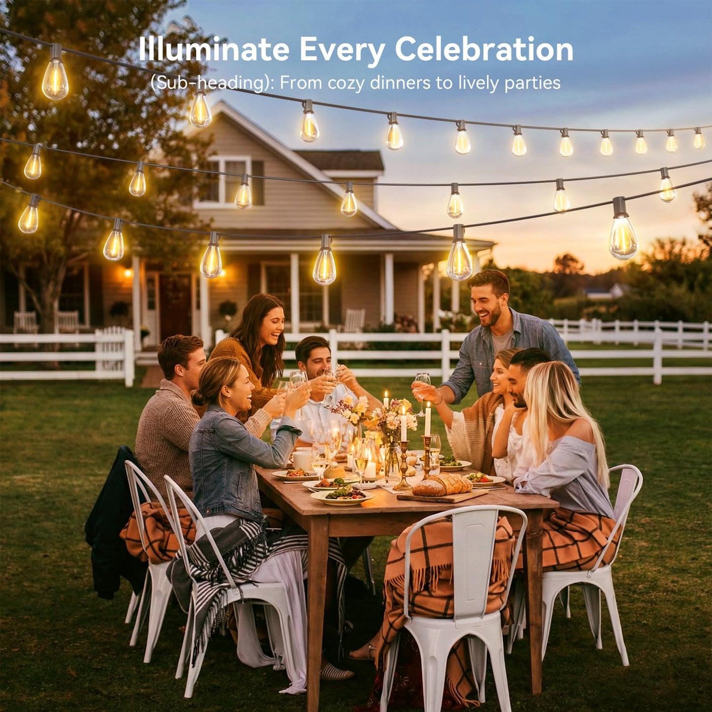Amzrap 200FT Outdoor String Lights with Remote, Waterproof Patio Lights with 72+2 Shatterproof LED Bulbs, 2700K Dimmable Waterproof Hanging Decor for Backyard Garden Porch Bistro, Timer & 3 Modes