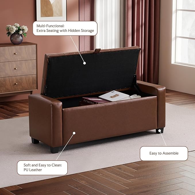 GRAINELL Storage Ottoman Bench, Upholstered Tufted Bedroom Bench