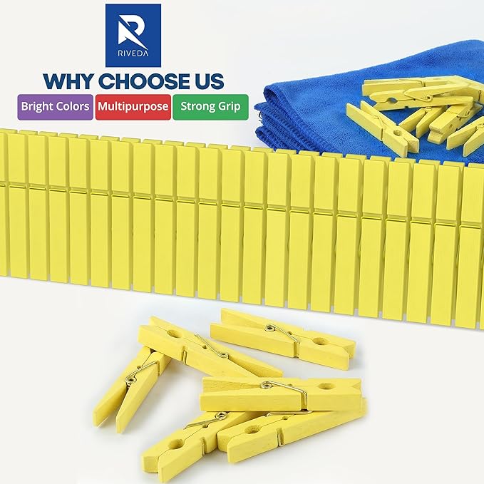 RIVEDA 50pcs Colored Wooden Clothes Pins, Clothespins