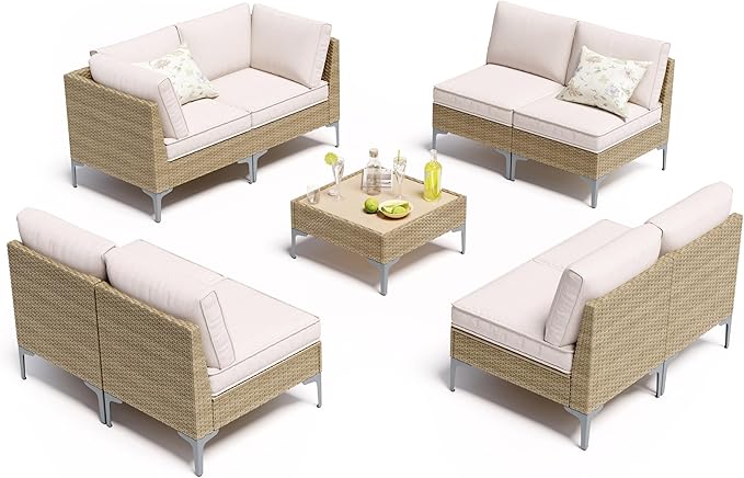 9-Piece Patio Furniture Set, Outdoor Wicker Sectional Sofa