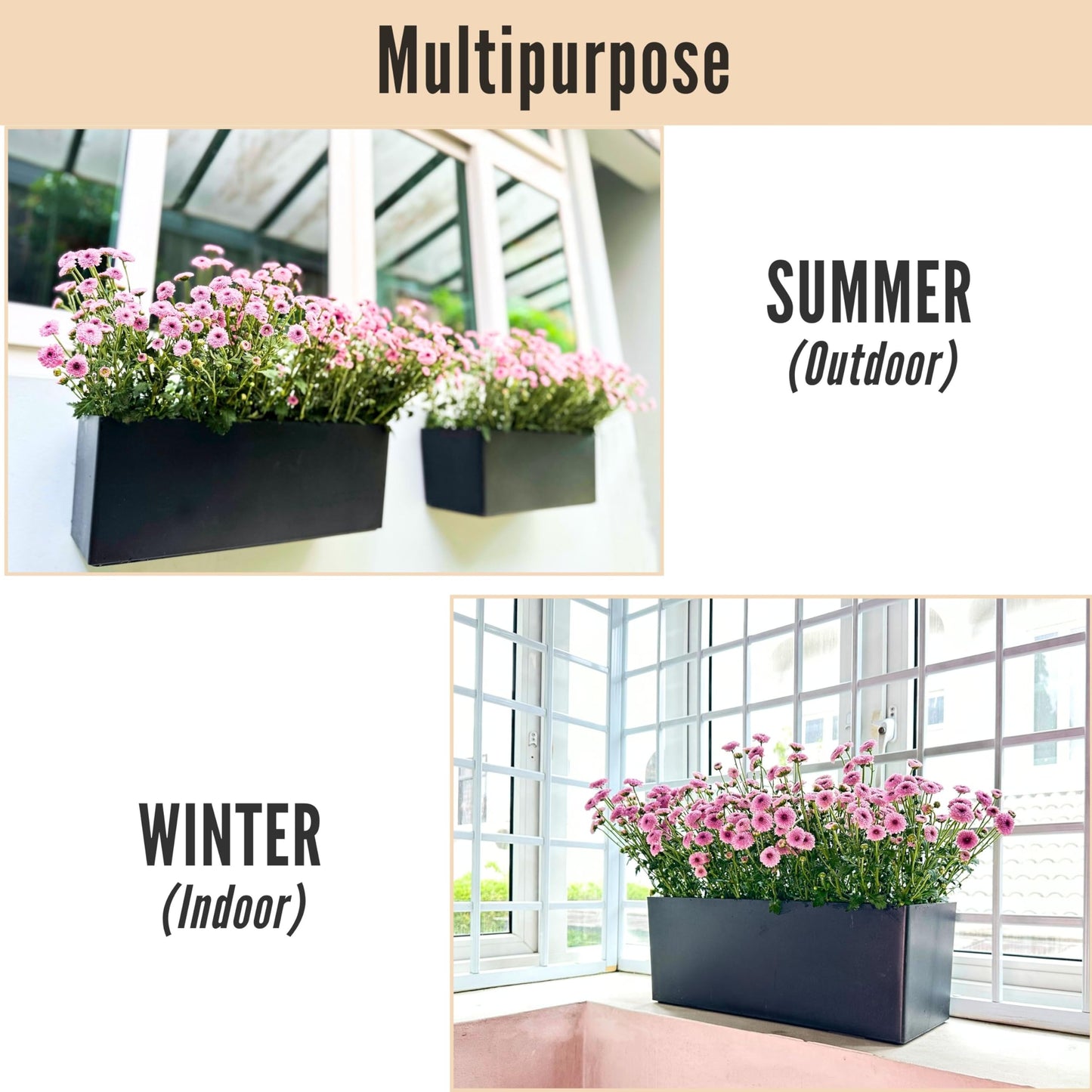 LaLaGreen Wall Planters for Outdoor (14 Inch, 4 Pack) Black Self Watering System Hanging Planter Box Flower Pot, Rectangular Wall Mount Indoor Vertical Living Garden Decoration Window Sill Herb Trendy