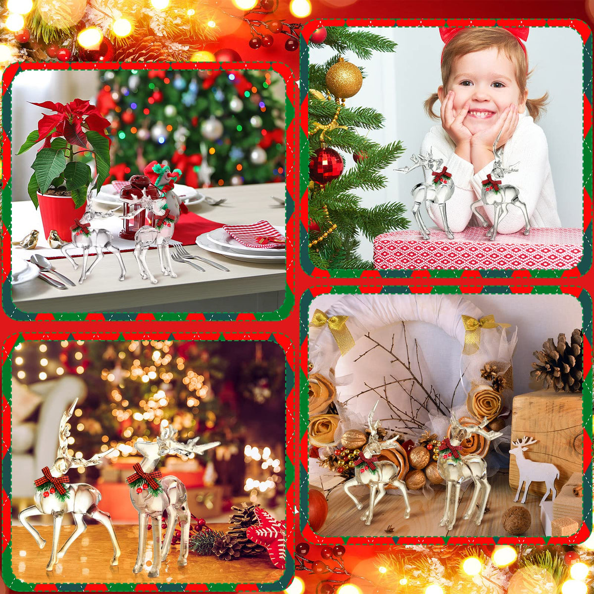 Bucherry 2 Pcs Christmas Reindeer Figurines Decoration Acrylic Deer Decor Christmas Holiday Reindeer Figurine Statues with Red Berries Bow Home Xmas Deer Decor Holiday Party Supplies(Basic Style)
