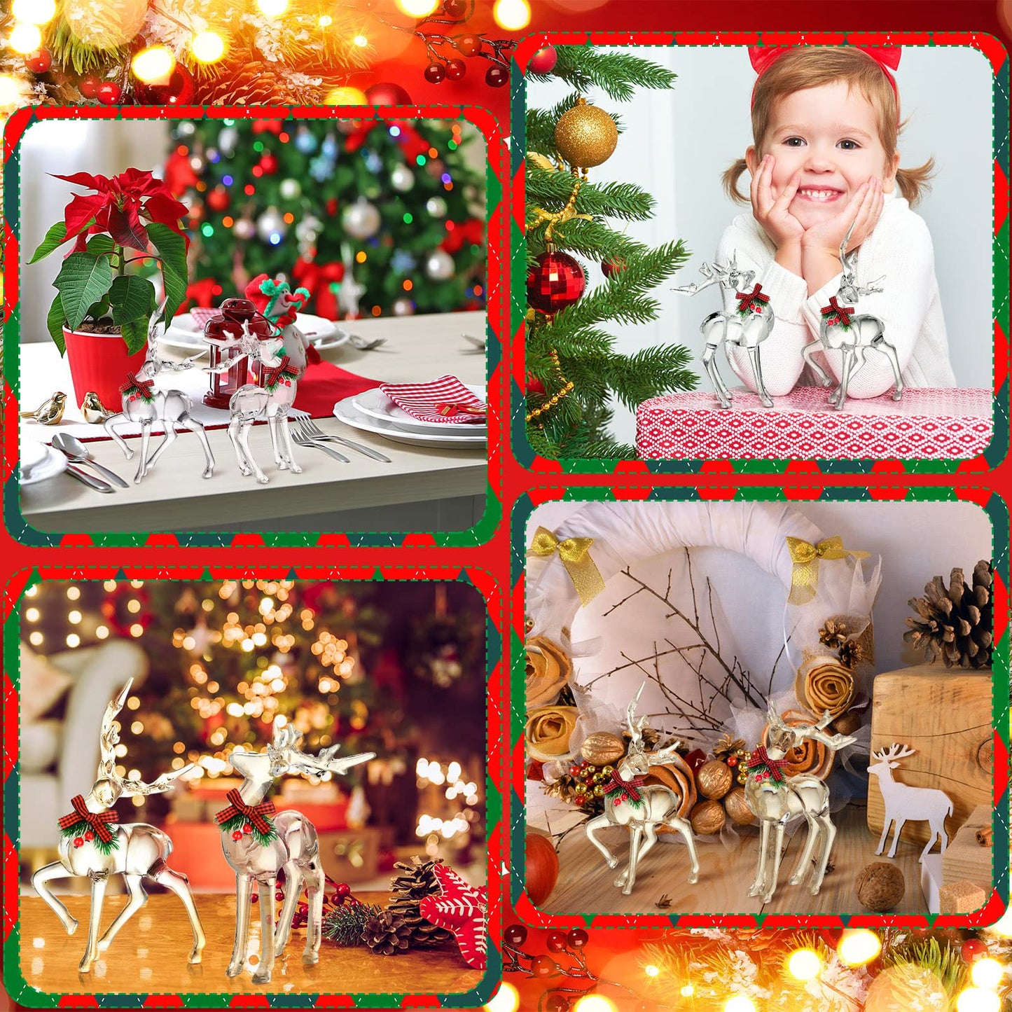 Bucherry 2 Pcs Christmas Reindeer Figurines Decoration Acrylic Deer Decor Christmas Holiday Reindeer Figurine Statues with Red Berries Bow Home Xmas Deer Decor Holiday Party Supplies(Basic Style)
