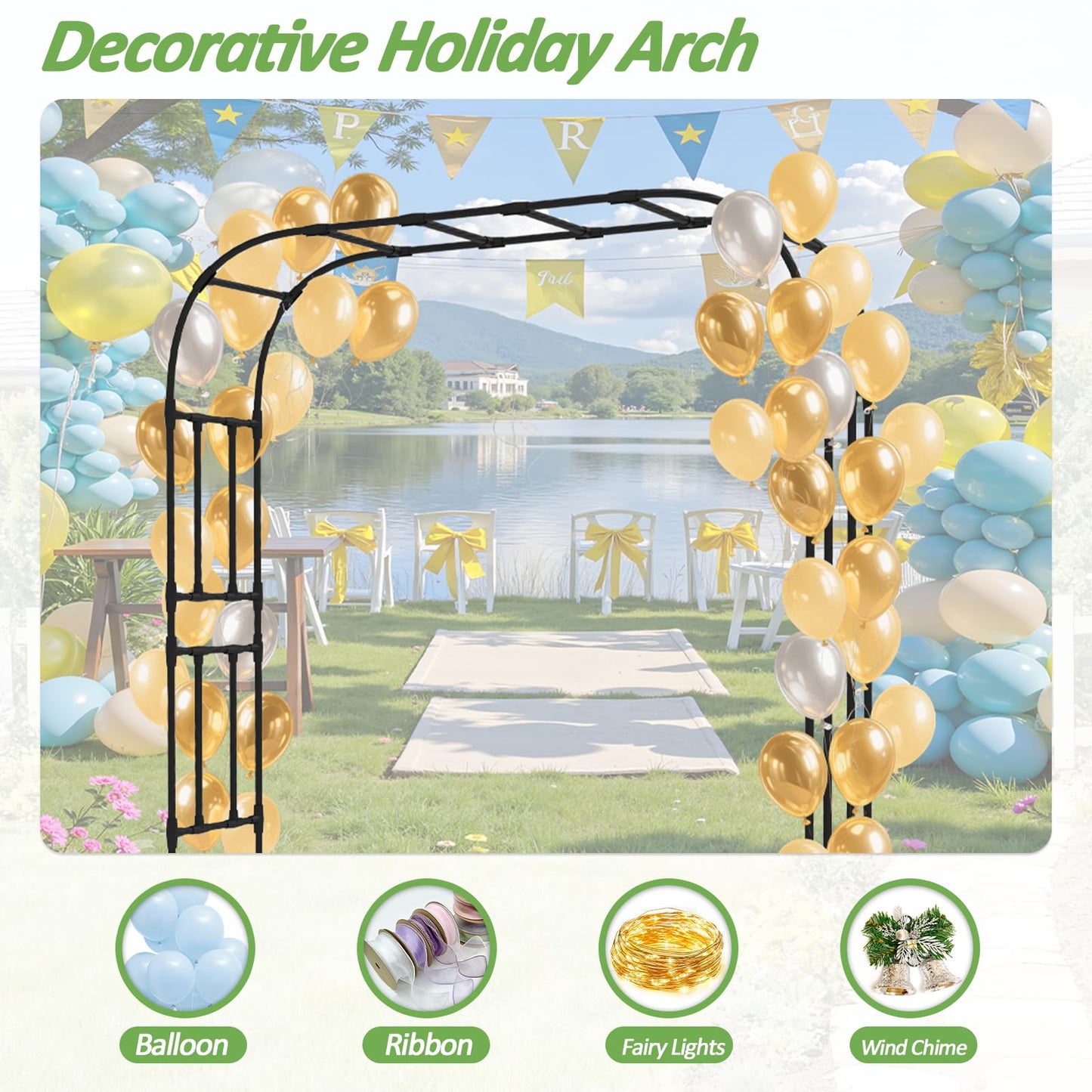 Trellume Thickened Metal Garden Arch-98.4"(L)*94.5"(H),Garden Arch Trellis for Climbing Plants Outdoor, Heavy Duty Rust-Proof Iron Arbor Archway for Backyard, Patio, Lawn and Wedding Decorations
