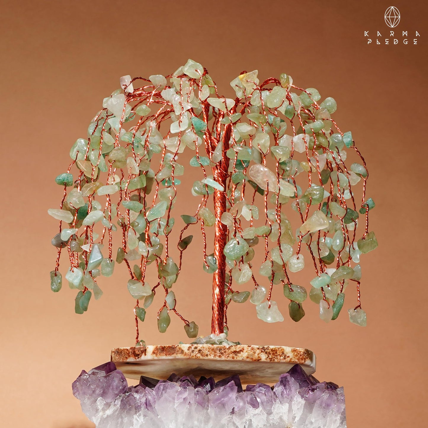 KARMAPLEDGE Chakra Tree of Life Birthday Gifts for Women, Home and Office Decor, Handmade Green Aventurine Crystal Tree for Money, Positivity, Reiki Healing, Spiritual Good Luck Gifts for Mom & Dad